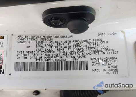 2005 Toyota 4Runner Sr5 Sport V6 from USA, damaged, VIN JTEBU14R158036862